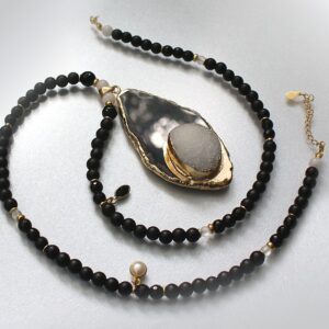 Inner Immunity – Druzy, Onyx, Moonstone and Freshwater Pearl Necklace